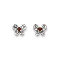 Girls Birthstone Butterfly Earrings - Genuine Garnet Birthstone - Sterling Silver Rhodium - Push-back posts/