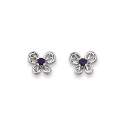 Girls Birthstone Butterfly Earrings - Genuine Amethyst Birthstone - Sterling Silver Rhodium - Push-back posts - BEST SELLER/
