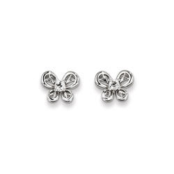 Girls Birthstone Butterfly Earrings - Genuine White Topaz Birthstone - Sterling Silver Rhodium - Push-back posts/