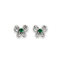 Girls Birthstone Butterfly Earrings - Created Emerald Birthstone - Sterling Silver Rhodium - Push-back posts - BEST SELLER/
