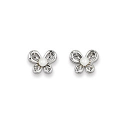 Girls Birthstone Butterfly Earrings - Freshwater Cultured Pearl Birthstone - Sterling Silver Rhodium - Push-back posts/