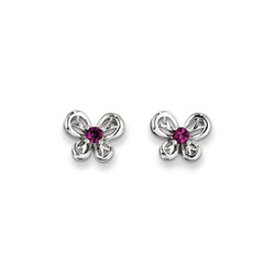 Girls Birthstone Butterfly Earrings - Created Ruby Birthstone - Sterling Silver Rhodium - Push-back posts/
