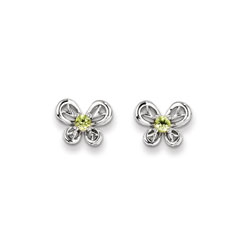 Girls Birthstone Butterfly Earrings - Genuine Peridot Birthstone - Sterling Silver Rhodium - Push-back posts/