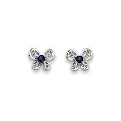 Girls Birthstone Butterfly Earrings - Created Blue Sapphire Birthstone - Sterling Silver Rhodium - Push-back posts/