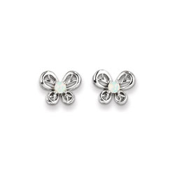 Girls Birthstone Butterfly Earrings - Created Opal Birthstone - Sterling Silver Rhodium - Push-back posts/