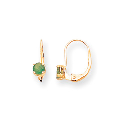 May Birthstone - Genuine Emerald 4mm Gemstone - 14K Yellow Gold Leverback Earrings/