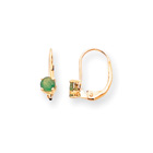 May Birthstone - Genuine Emerald 4mm Gemstone - 14K Yellow Gold Leverback Earrings