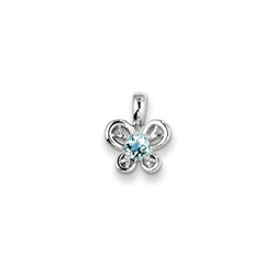 Girls Birthstone Butterfly Necklace - Genuine Aquamarine Birthstone/