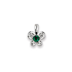 Girls Birthstone Butterfly Necklace - Created Emerald Birthstone/