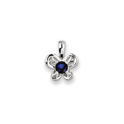 Girls Birthstone Butterfly Necklace - Created Blue Sapphire Birthstone/