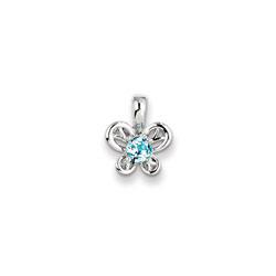 Girls Birthstone Butterfly Necklace - Genuine Lt. Swiss Blue Topaz Birthstone/