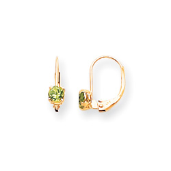August Birthstone - Genuine Peridot 4mm Gemstone - 14K Yellow Gold Leverback Earrings/