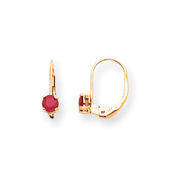July Birthstone - Genuine Ruby 4mm Gemstone - 14K Yellow Gold Leverback Earrings/