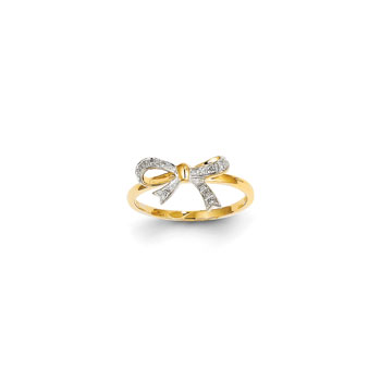 Princess Diamond Bow Ring - 14K Yellow Gold - Size 5 1/2