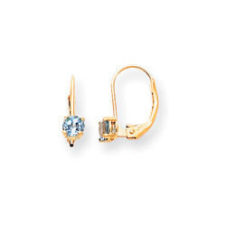 December Birthstone - Genuine Blue Topaz 4mm Gemstone - 14K Yellow Gold Leverback Earrings/