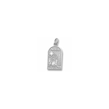 Rembrandt 14K White Gold Christmas Noel Charm – Engravable on back - Add to a bracelet or necklace