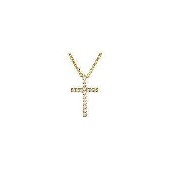 Girls Tiny Diamond Cross Pendant Necklace - 14K Yellow Gold - 0.085 ct. tw. - 16" cable chain included - BEST SELLER