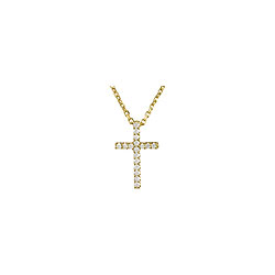 Girls Tiny Diamond Cross Pendant Necklace - 14K Yellow Gold - 0.085 ct. tw. - 16