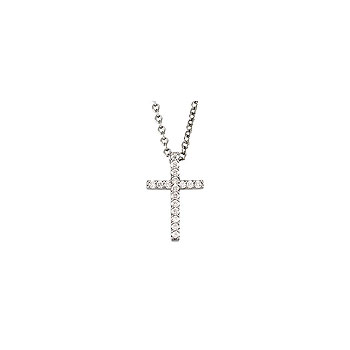 Girls Tiny Diamond Cross Pendant Necklace - 14K White Gold - 0.085 ct. tw. - 16" cable chain included - BEST SELLER