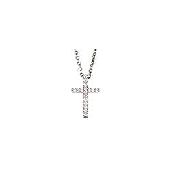 Girls Tiny Diamond Cross Pendant Necklace - 14K White Gold - 0.085 ct. tw. - 16