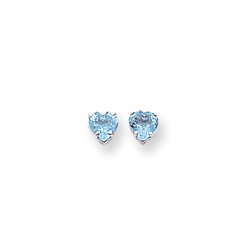 December Birthstone Girls Heart Earrings - Genuine Blue Topaz - 14K White Gold - Push-Back Posts/