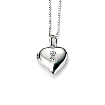 Heart Lock Pendant Necklace for Girls - Sterling Silver Pendant with one Genuine Diamond - Includes 14" chain