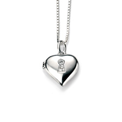 Heart Lock Pendant Necklace for Girls - Sterling Silver Pendant with one Genuine Diamond - Includes 14