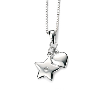 You're Charmed! - Heart and Star Diamond Pendant Necklace for Girls - Sterling Silver Pendant with one Genuine Diamond - Includes 14" chain