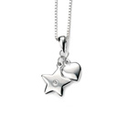 You're Charmed! - Heart and Star Diamond Pendant Necklace for Girls - Sterling Silver Pendant with one Genuine Diamond - Includes 14