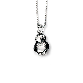Cutie Pie Penguin Diamond Pendant Necklace for Girls - Sterling Silver Pendant with one Genuine Diamond - Includes 14" chain adjustable at 16"