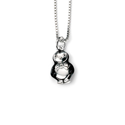 Cutie Pie Penguin Diamond Pendant Necklace for Girls - Sterling Silver Pendant with one Genuine Diamond - Includes 14