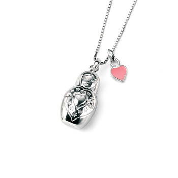 Russian Doll Secret Heart Diamond Movable Pendant Necklace for Girls - Sterling Silver Pendant with one Genuine Diamond - Includes 14" chain