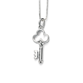 You Have the Key to My Heart - Key Diamond Pendant Necklace for Girls - Sterling Silver Pendant with one Genuine Diamond - Includes 14" chain