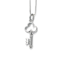 You Have the Key to My Heart - Key Diamond Pendant Necklace for Girls - Sterling Silver Pendant with one Genuine Diamond - Includes 14