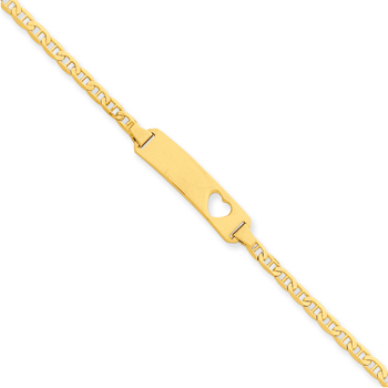 Adorable Kids Heart Engravable ID Bracelet - Solid 14K Yellow Gold - Anchor Link - Size 5.5" (Toddler - 7 years) - BEST SELLER