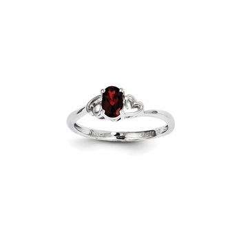 Girls Birthstone Heart Ring - Genuine Garnet Birthstone - Sterling Silver Rhodium - Size 5