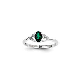 Girls Birthstone Heart Ring - Created Emerald Birthstone - Sterling Silver Rhodium - Size 5