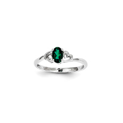 Girls Birthstone Heart Ring - Created Emerald Birthstone - Sterling Silver Rhodium - Size 5/