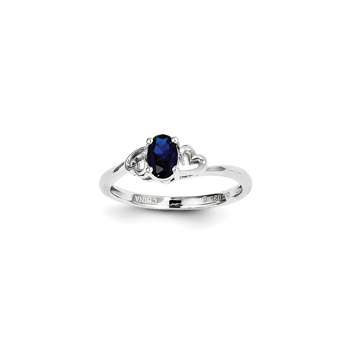 Girls Birthstone Heart Ring - Created Blue Sapphire Birthstone - Sterling Silver Rhodium - Size 5