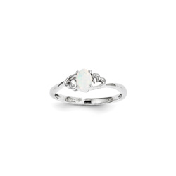 Girls Birthstone Heart Ring - Created Opal Birthstone - Sterling Silver Rhodium - Size 5/