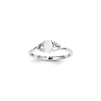 Girls Birthstone Heart Ring - Created Opal Birthstone - Sterling Silver Rhodium - Size 6