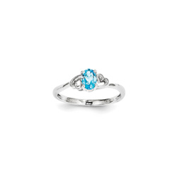 Girls Birthstone Heart Ring - Genuine Light Swiss Blue Topaz Birthstone - Sterling Silver Rhodium - Size 6/