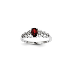 Girls Birthstone & Diamond Heart Ring - Genuine Diamond & Garnet Birthstone - Sterling Silver Rhodium - Size 5/