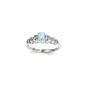 Girls Birthstone &amp; Diamond Heart Ring - Genuine Diamond &amp; Aquamarine Birthstone - Sterling Silver Rhodium - Size 5