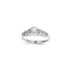 Girls Birthstone & Diamond Heart Ring - Genuine Diamond & Aquamarine Birthstone - Sterling Silver Rhodium - Size 5/