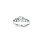 Girls Birthstone & Diamond Heart Ring - Genuine Diamond & Aquamarine Birthstone - Sterling Silver Rhodium - Size 5