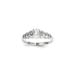 Girls Birthstone & Diamond Heart Ring - Genuine Diamond & White Topaz Birthstone - Sterling Silver Rhodium - Size 5/