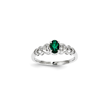 Girls Birthstone &amp; Diamond Heart Ring - Genuine Diamond &amp; Created Emerald Birthstone - Sterling Silver Rhodium - Size 5 - BEST SELLER