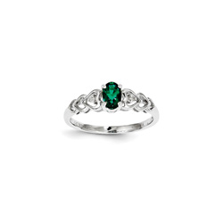 Girls Birthstone & Diamond Heart Ring - Genuine Diamond & Created Emerald Birthstone - Sterling Silver Rhodium - Size 5 - BEST SELLER/