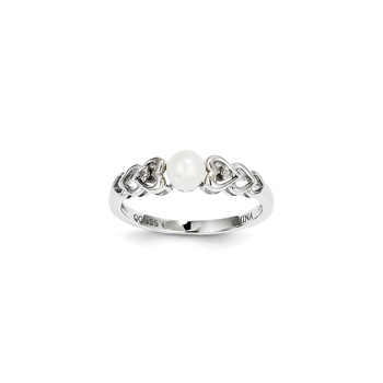 Girls Birthstone &amp; Diamond Heart Ring - Genuine Diamond &amp; Freshwater Cultured Pearl Birthstone - Sterling Silver Rhodium - Size 5